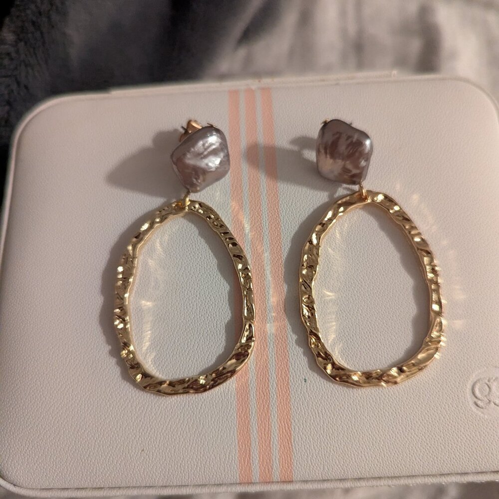 A New Day Textured Post with Organic Simulated Pearl Drop Earrings